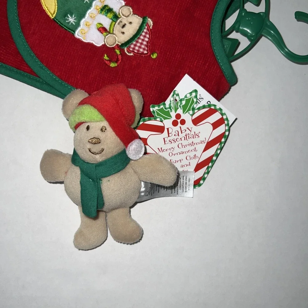 Set of 2‎ Baby Essentials My First Christmas Bib, Burp Cloth and Ornament NEW